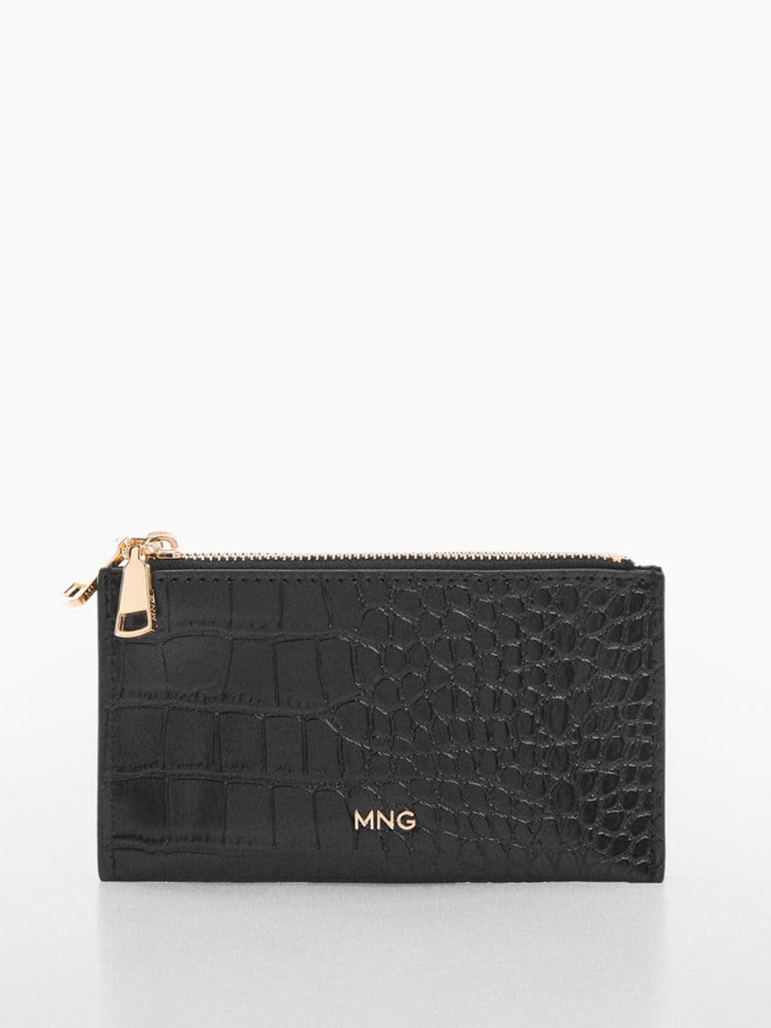 

MANGO Women Croc Textured Coin Purse, Black