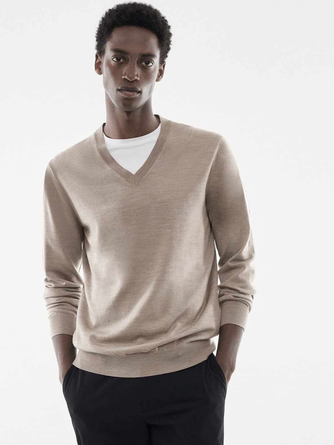 

MANGO MAN Woollen Pullover, Taupe