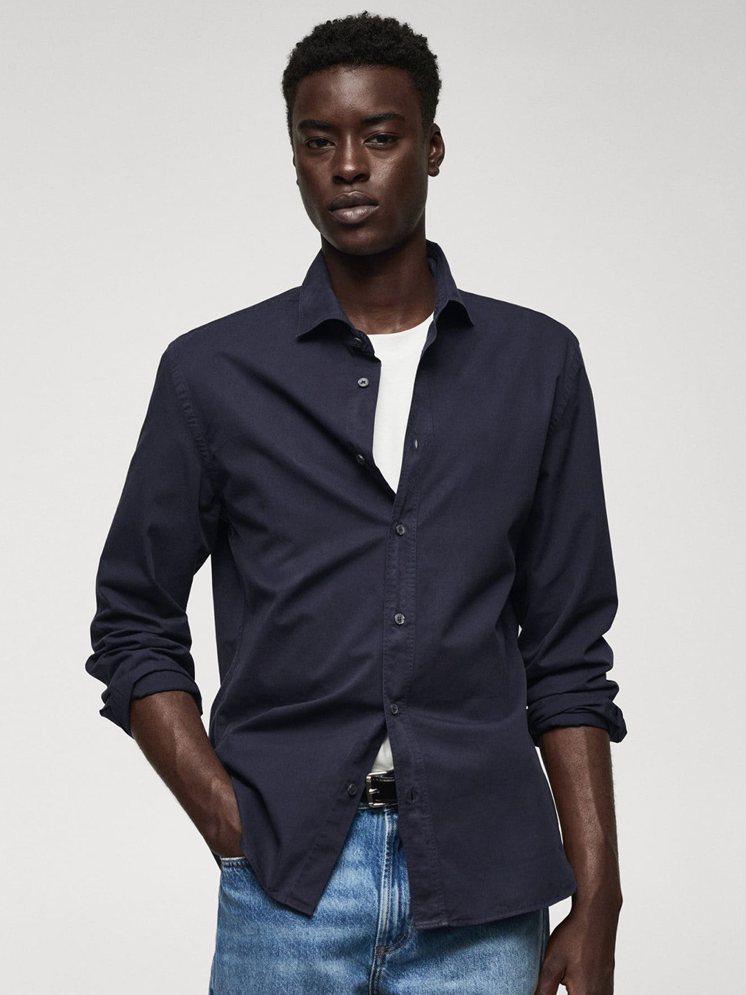 

MANGO MAN Pure Cotton Casual Shirt, Navy blue
