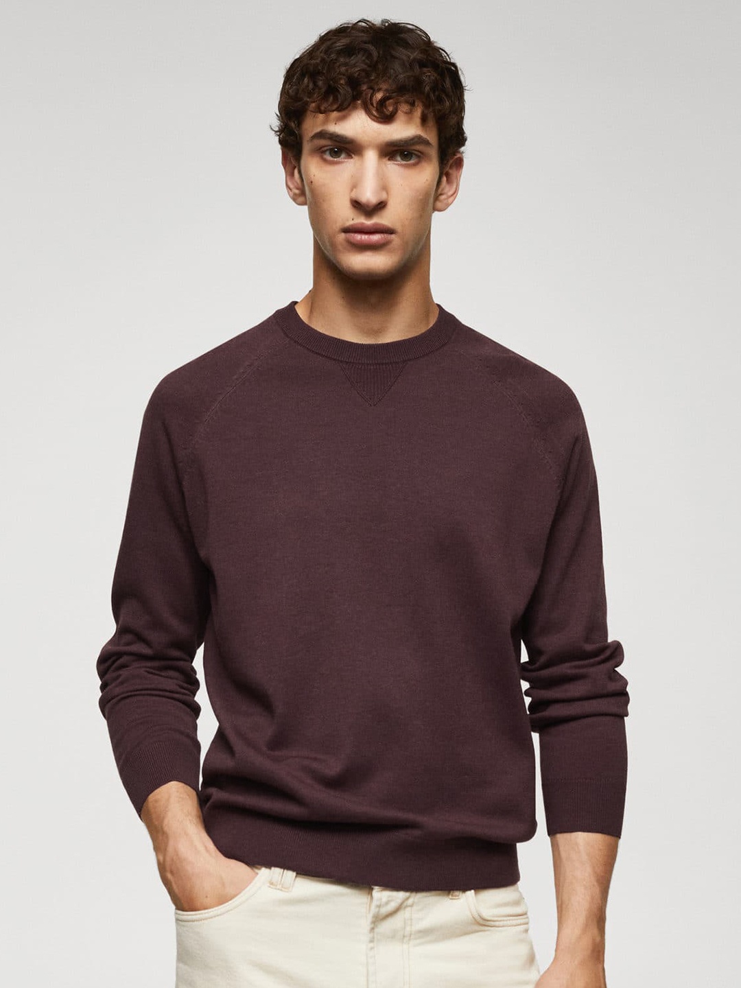 

MANGO MAN Solid Pullover, Maroon