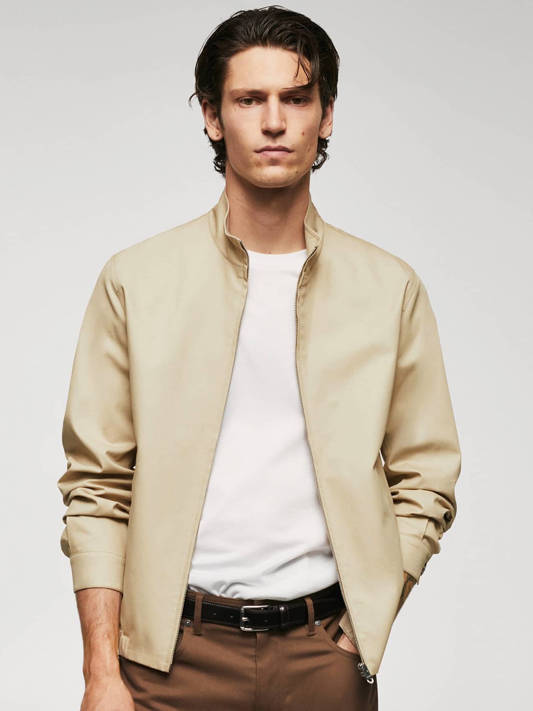 

MANGO MAN Pure Cotton Bomber Jacket, Cream