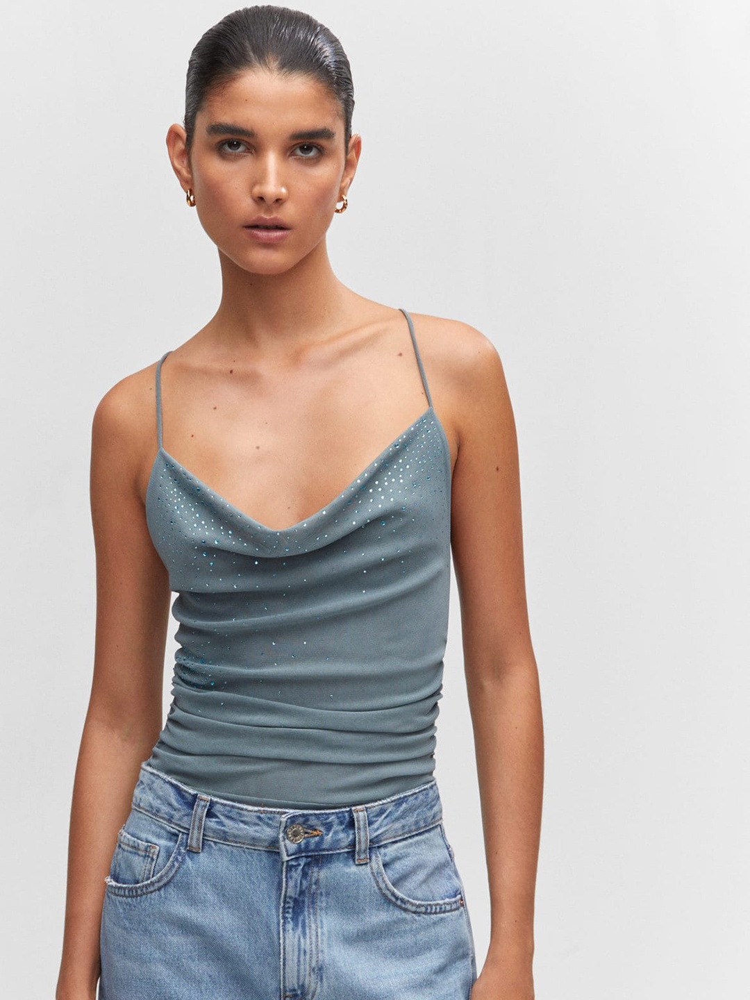 

MANGO Embellished Bodysuit, Grey
