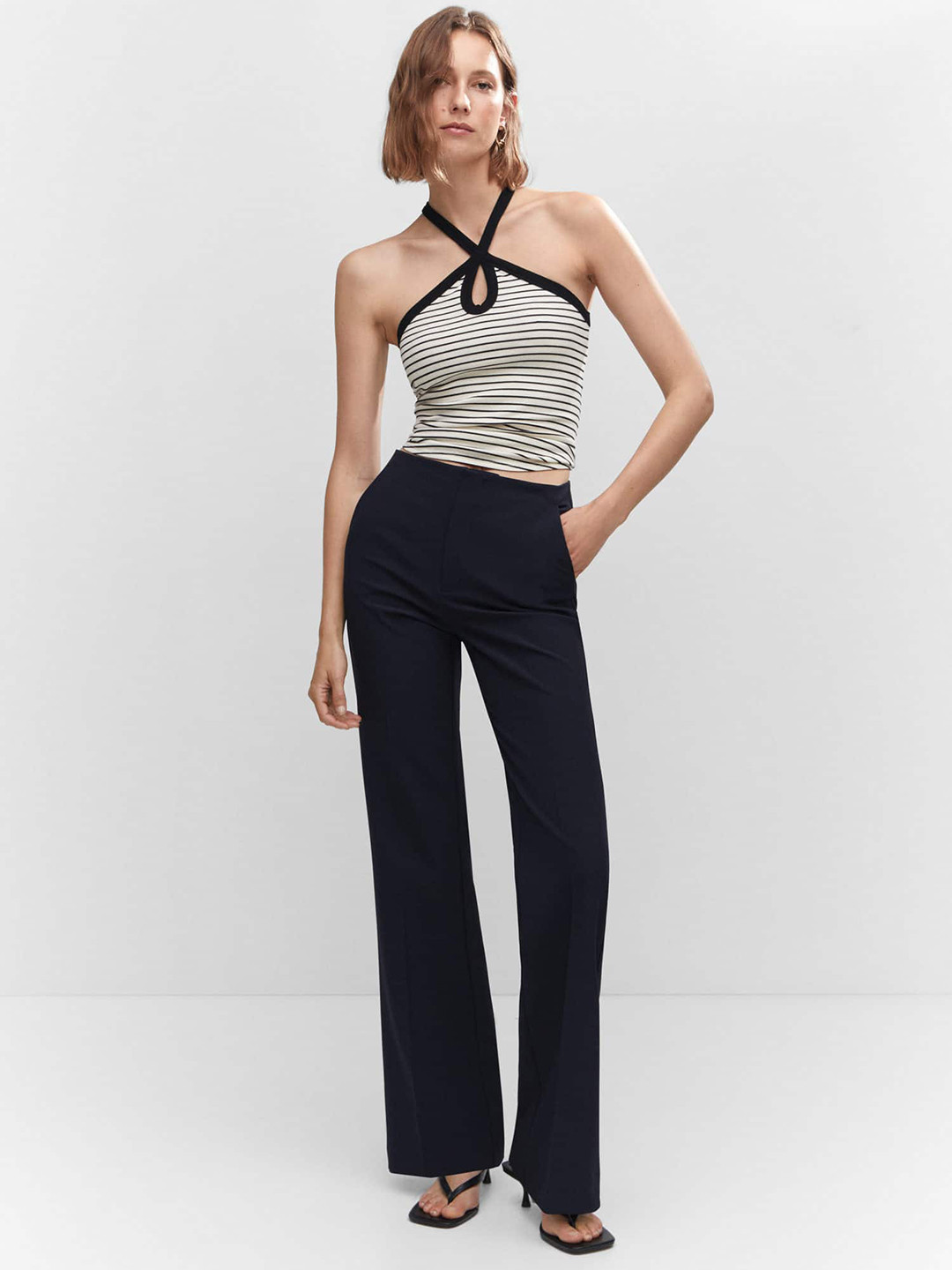 

MANGO Striped Knitted Top, Off white