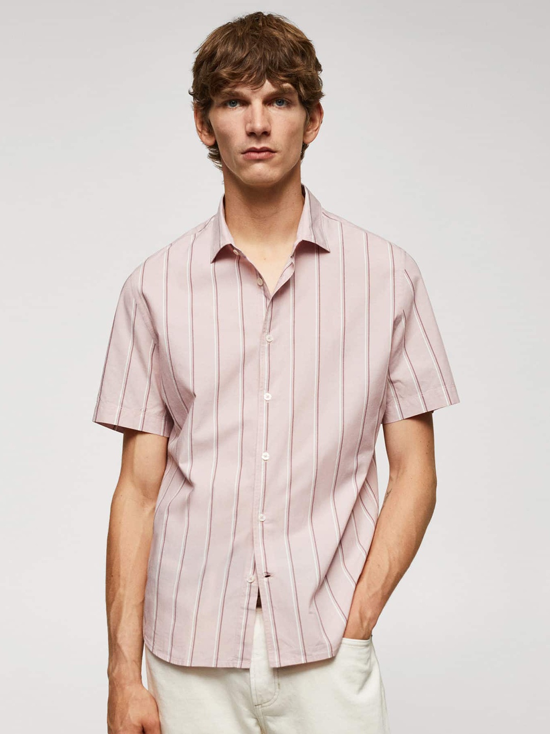 

MANGO MAN Striped Casual Shirt, Pink