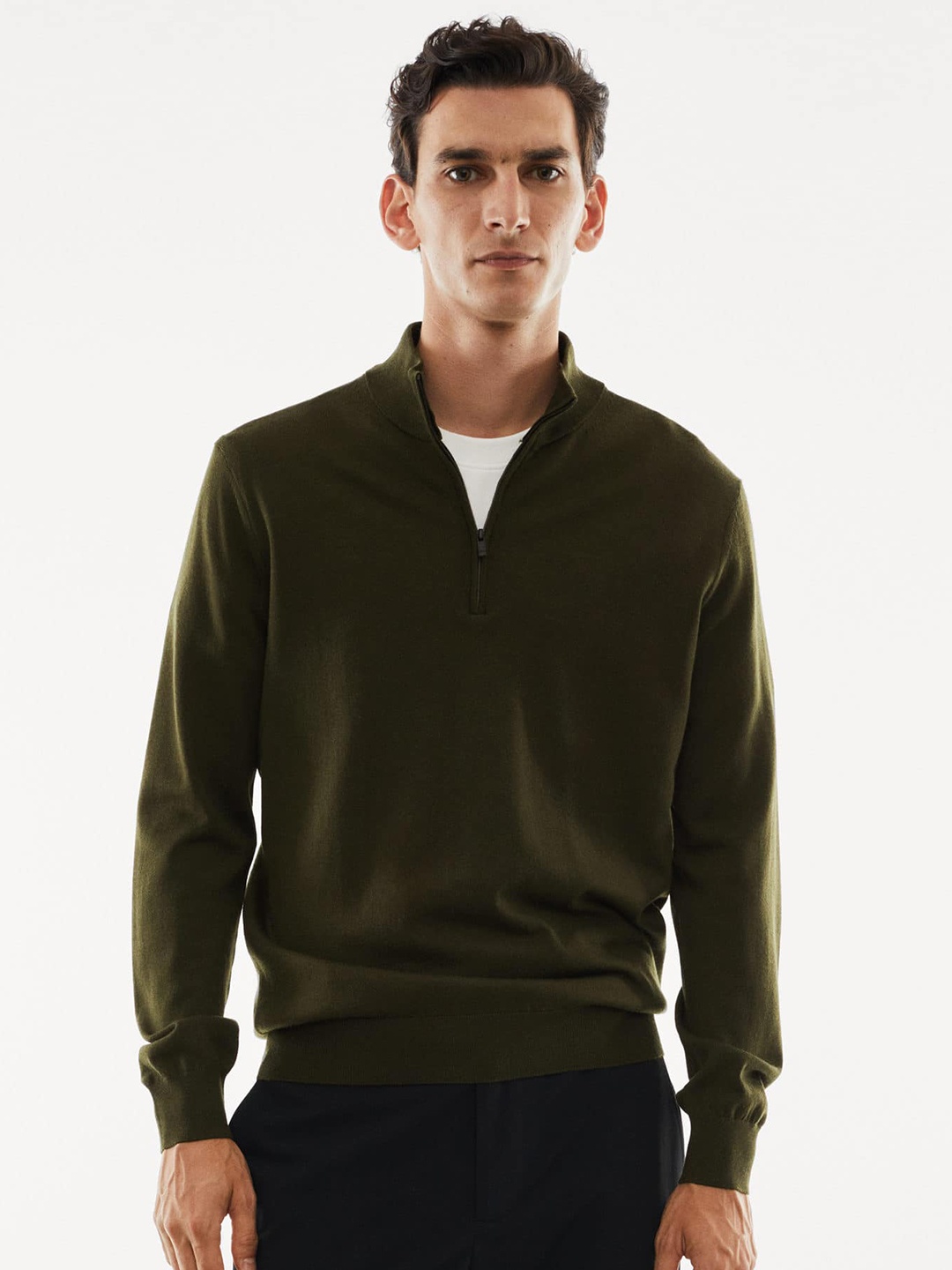 

MANGO MAN Woollen Pullover, Olive