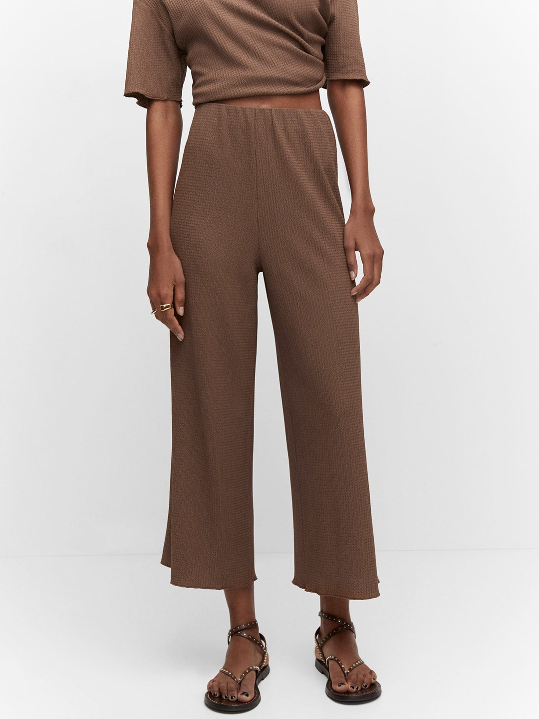 

MANGO Women Knitted Trousers, Brown