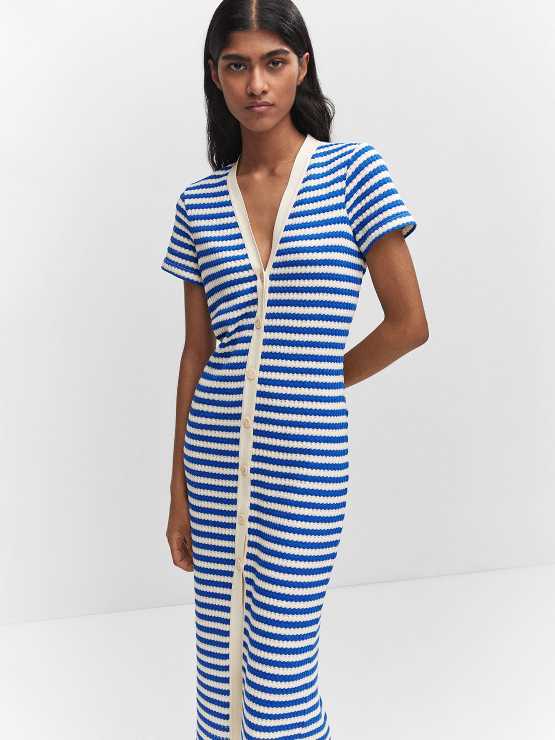 

MANGO Striped Sheath Midi Dress, Blue