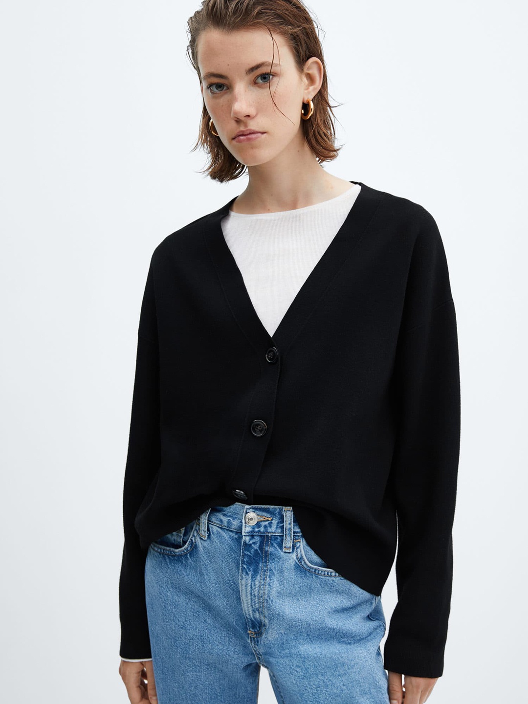 

MANGO V-Neck Cardigan, Black