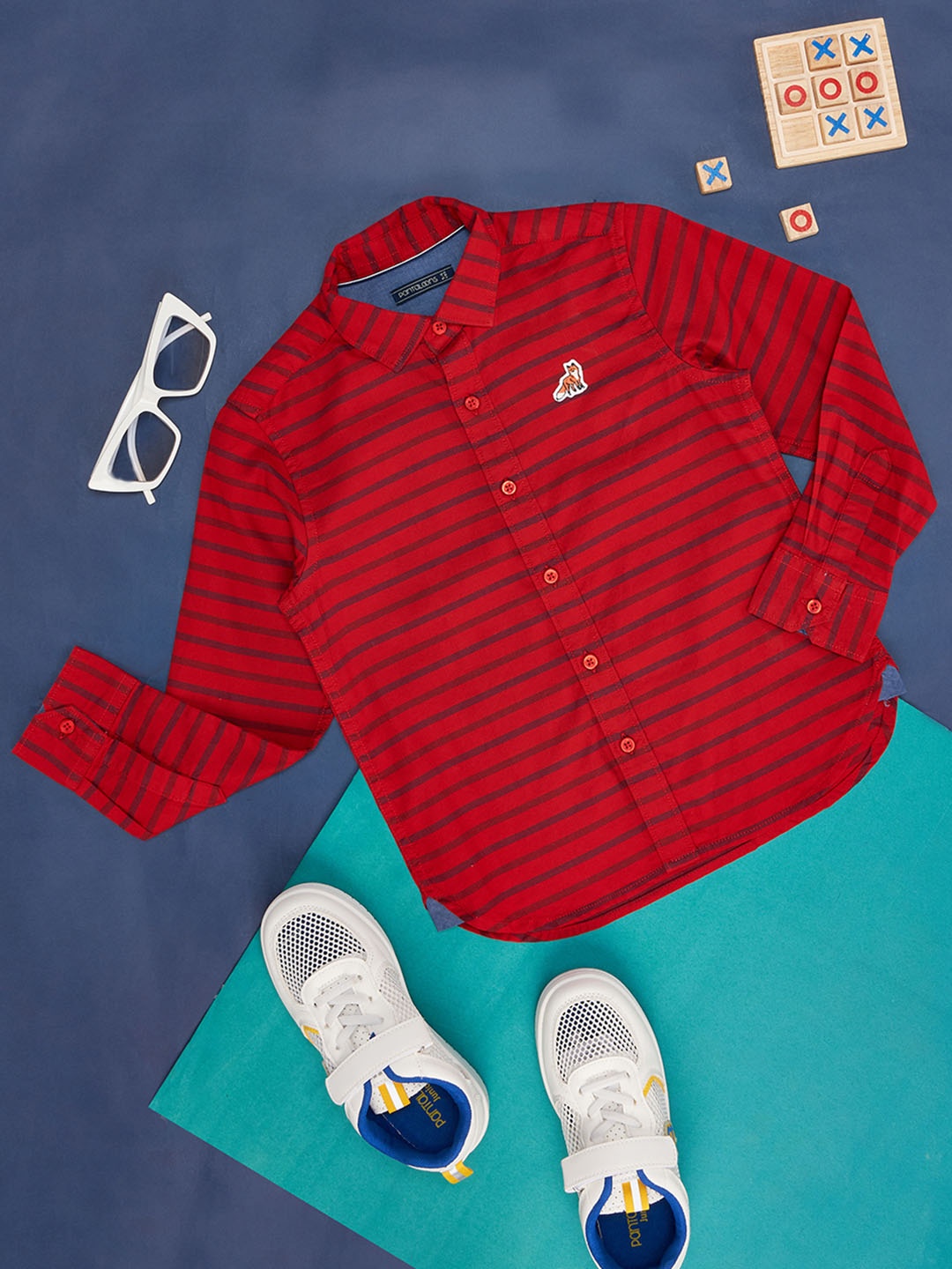 

Pantaloons Junior Boys Horizontal Striped Cotton Casual Shirt, Red