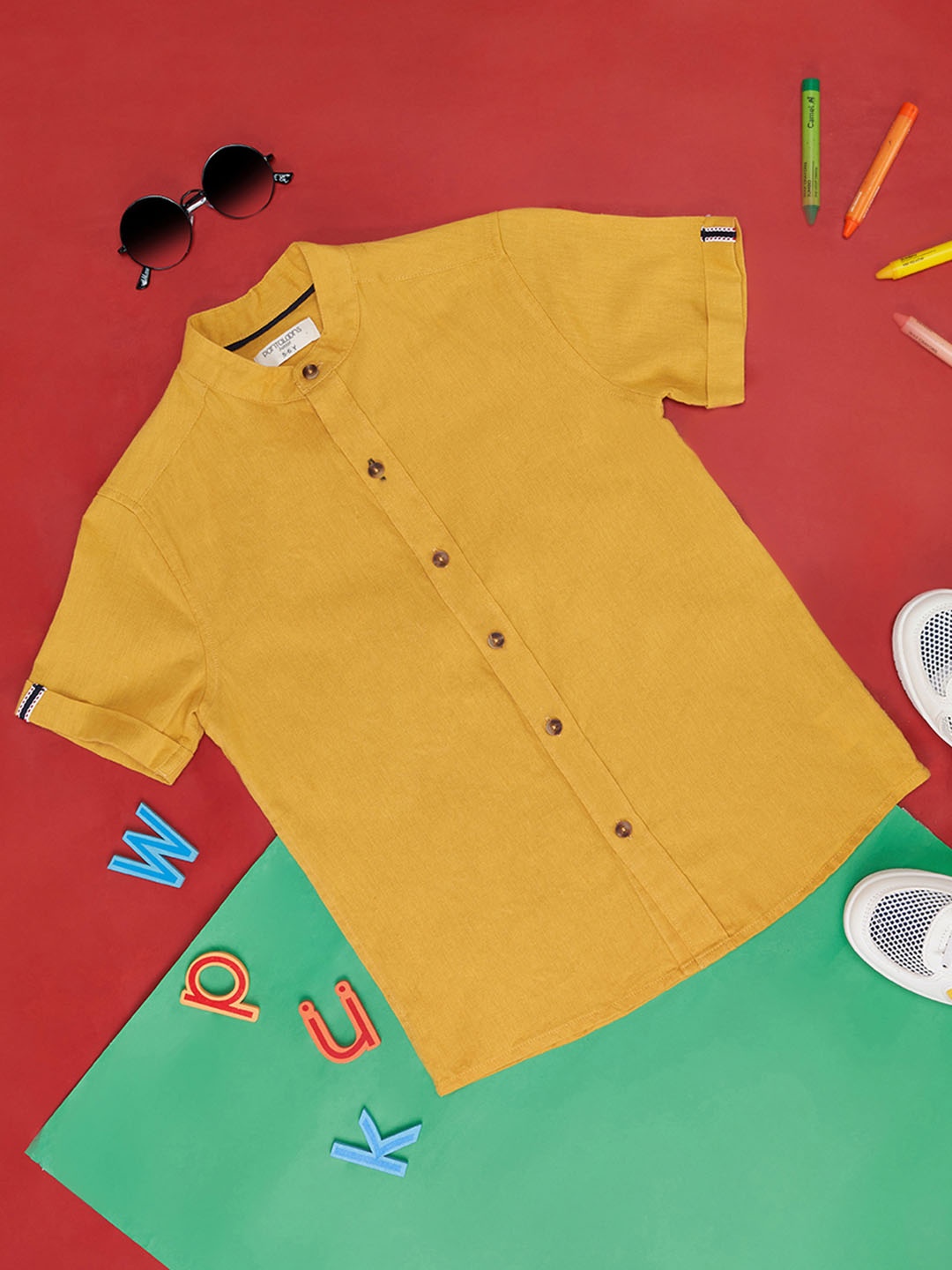 

Pantaloons Junior Boys Band Collar Short Sleeves Cotton Casual Shirt, Yellow