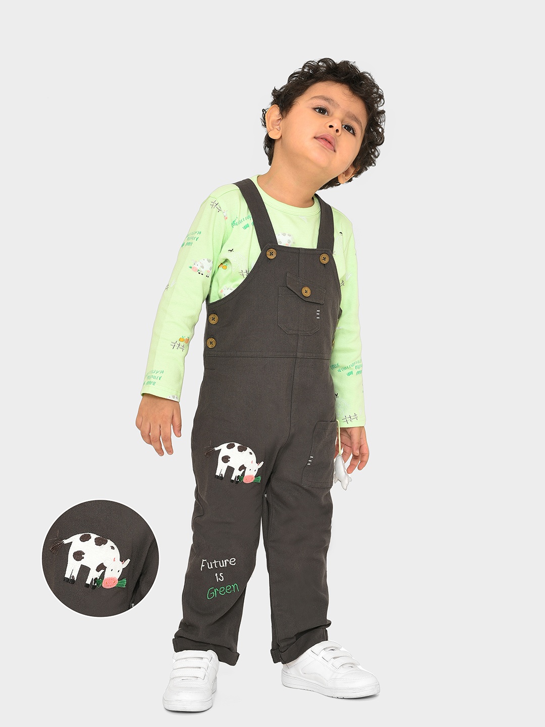 

MiArcus Infants Pure Cotton Straight Leg Dungarees With T-Shirt, Black