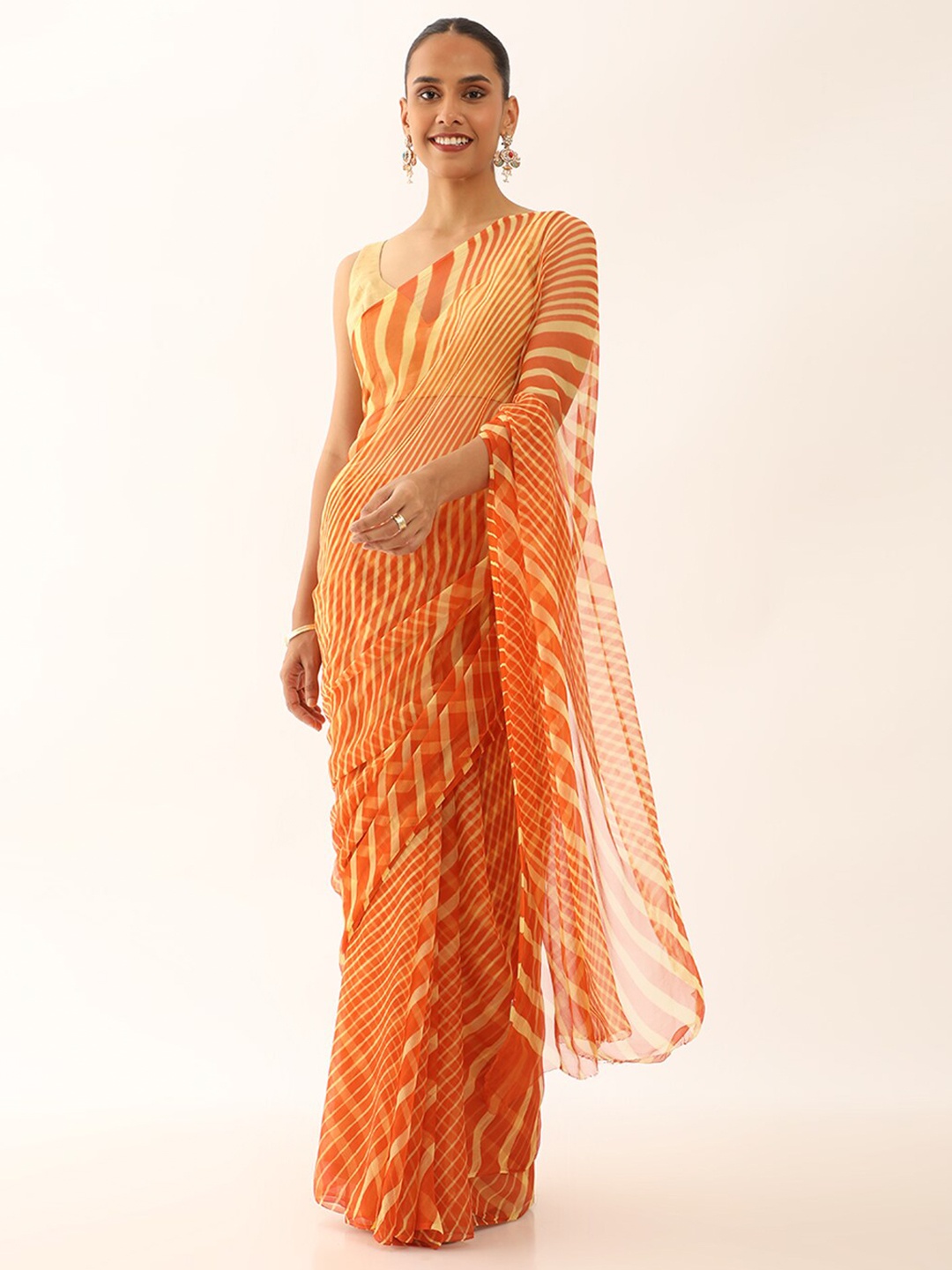 

Taneira Pure Georgette Leheriya Saree, Orange