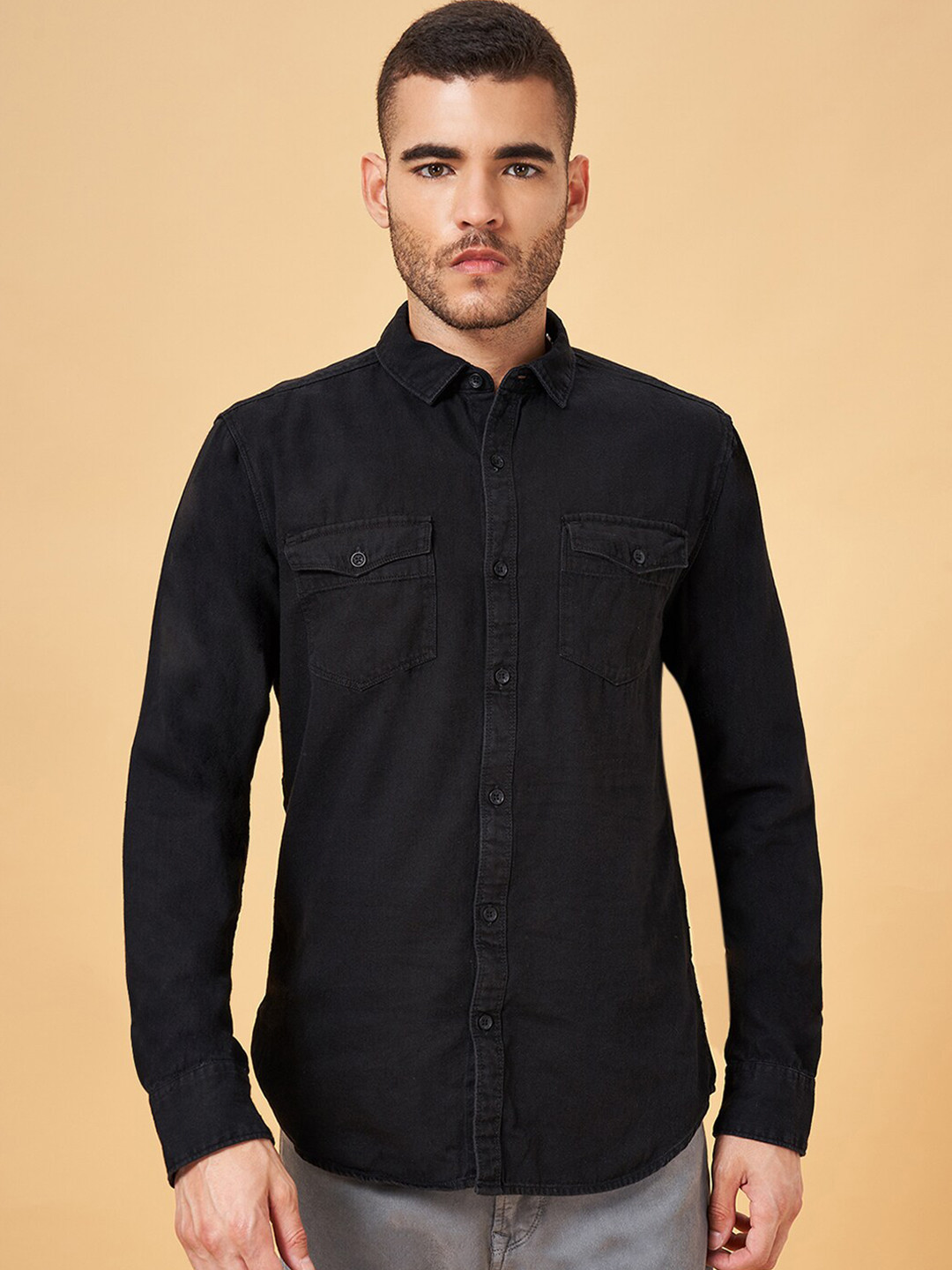 

SF JEANS by Pantaloons Slim Fit Cotton Casual Shirt, Black