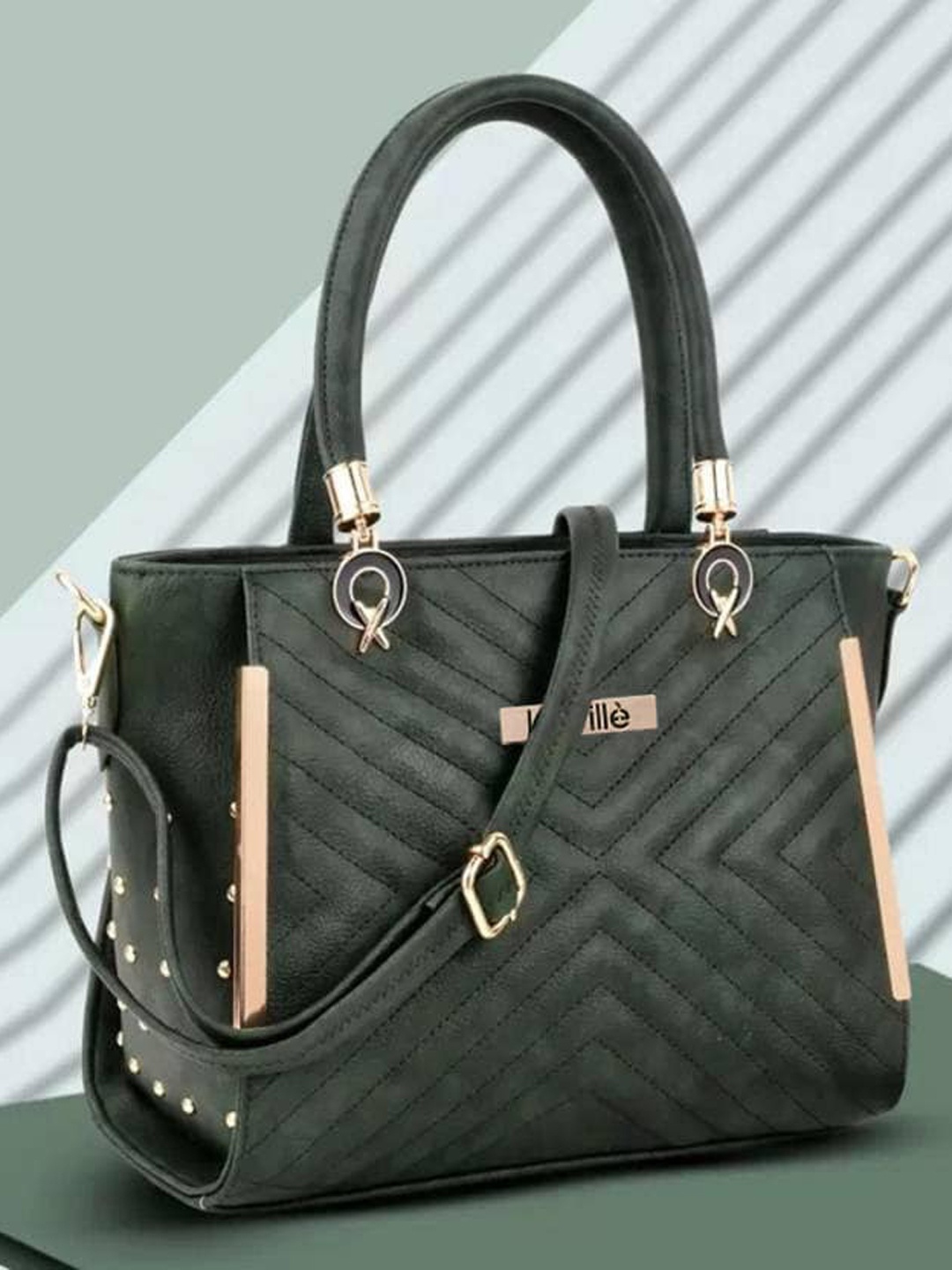 

LaFille Textured PU Shopper Handheld Bag with Quilted, Green