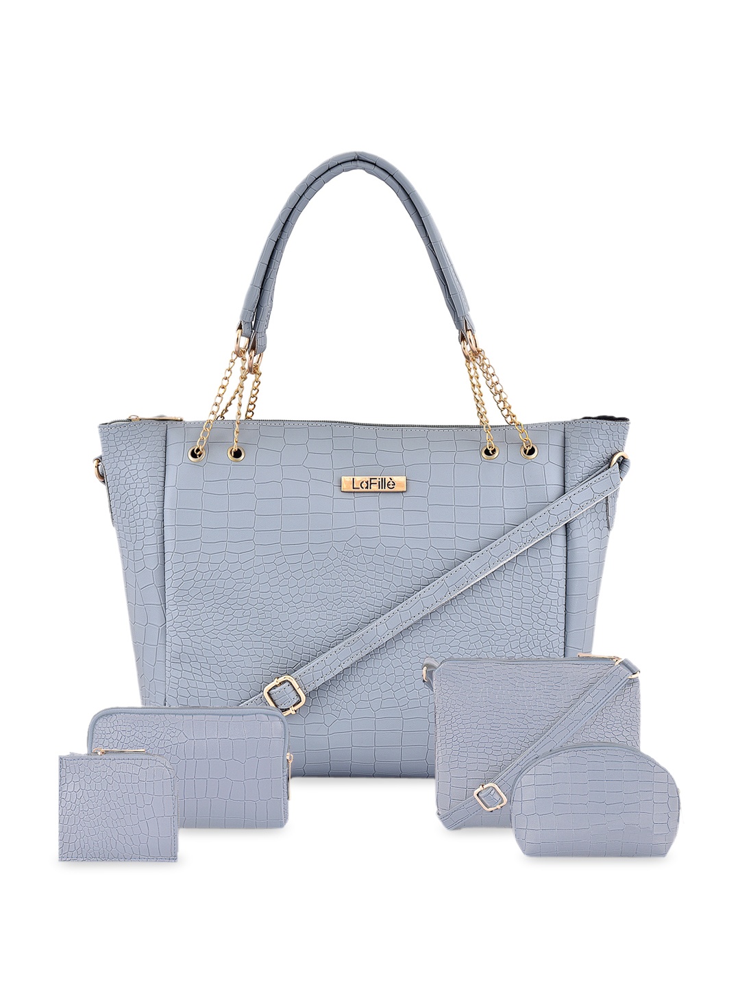 

LaFille Set Of 5 Textured Structured Handheld Bag, Blue