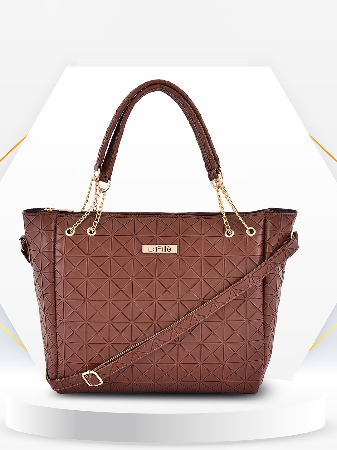 

LaFille Geometric Textured Structured Tote Bag With Detachable Sling Strap, Brown
