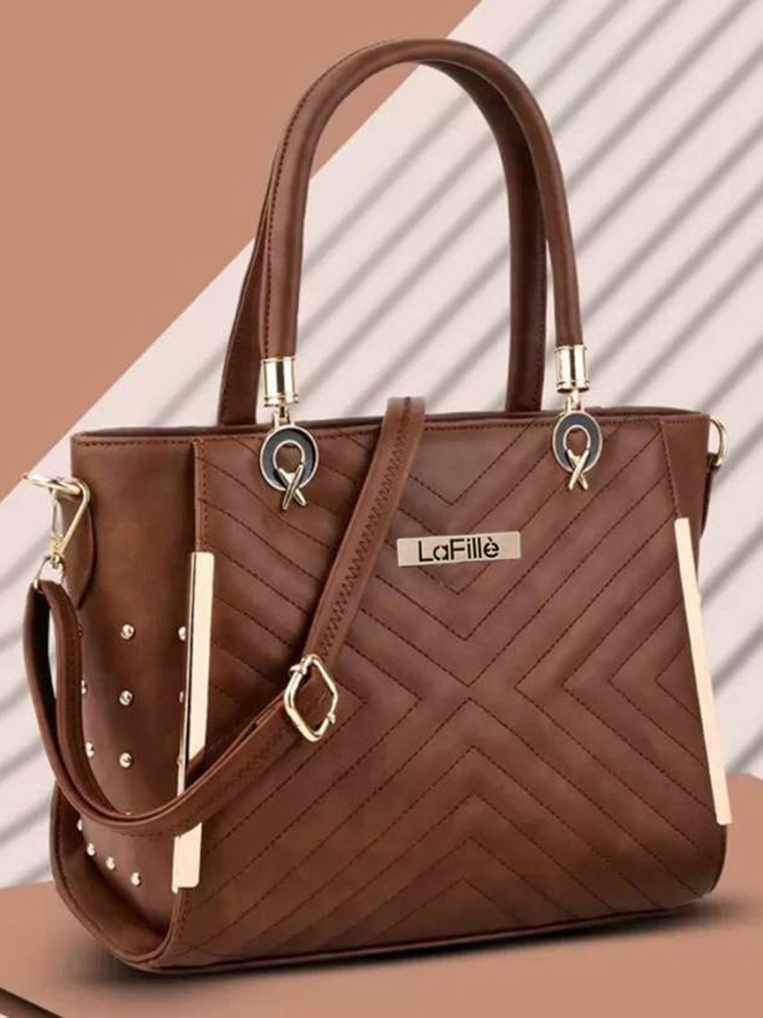 

LaFille Quilted PU Structured Handheld Bag, Tan