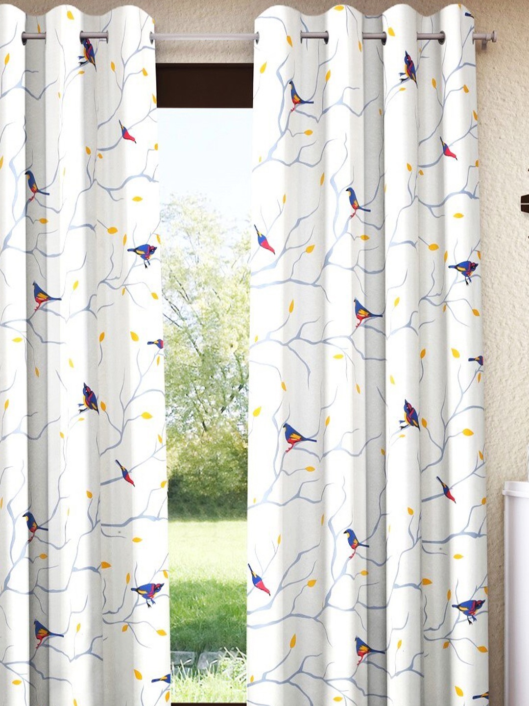 

Home Sizzler White & Blue Floral Room Darkening Door Curtain