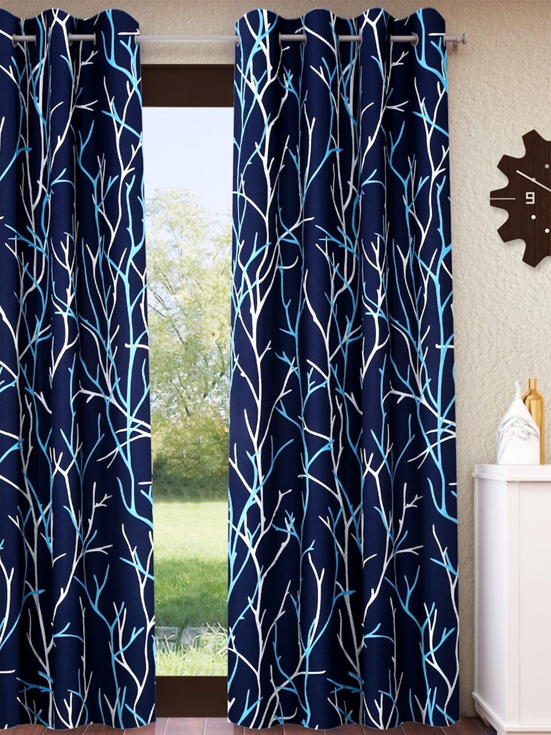 

Home Sizzler Navy Blue & White Pure Cotton Room Darkening Door Curtain