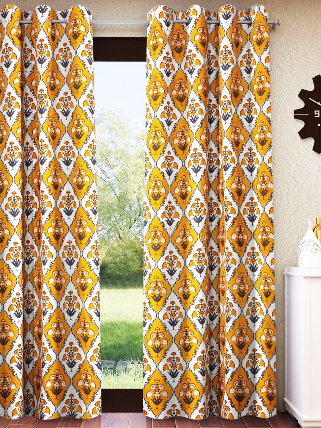 

Home Sizzler Yellow & White Ethnic Motifs Pure Cotton Room Darkening Door Curtain