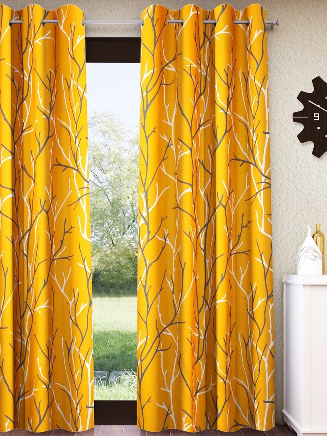 

Home Sizzler Yellow & Grey Room Darkening Door Curtain