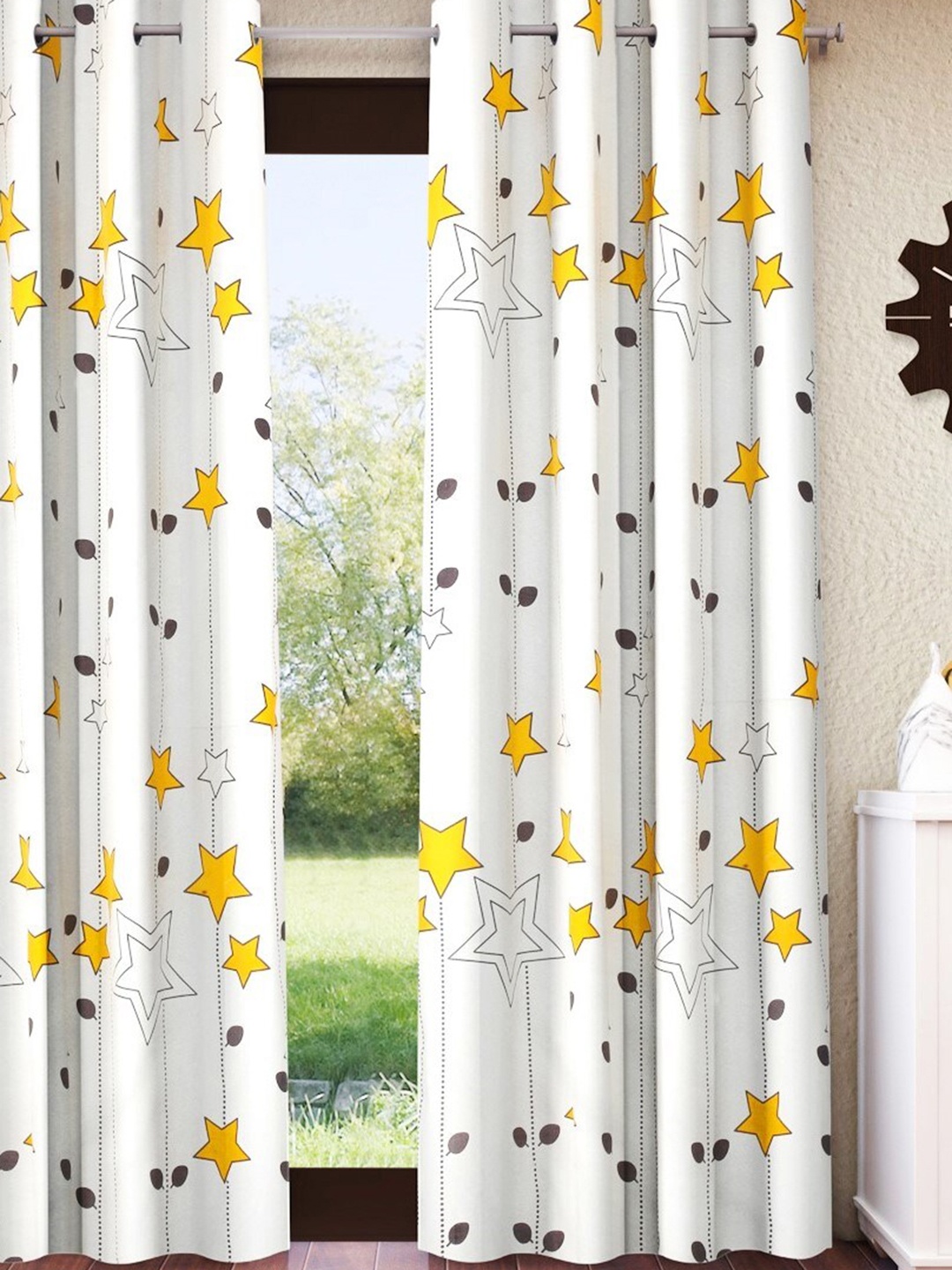 

Home Sizzler White & Yellow Geometric Pure Cotton Room Darkening Door Curtain