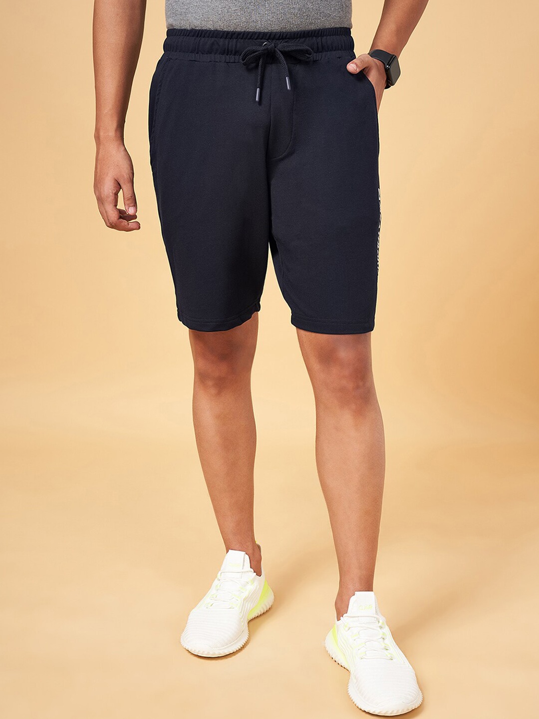 

Ajile by Pantaloons Men Mid Rise Slim Fit Cotton Sports Shorts, Navy blue
