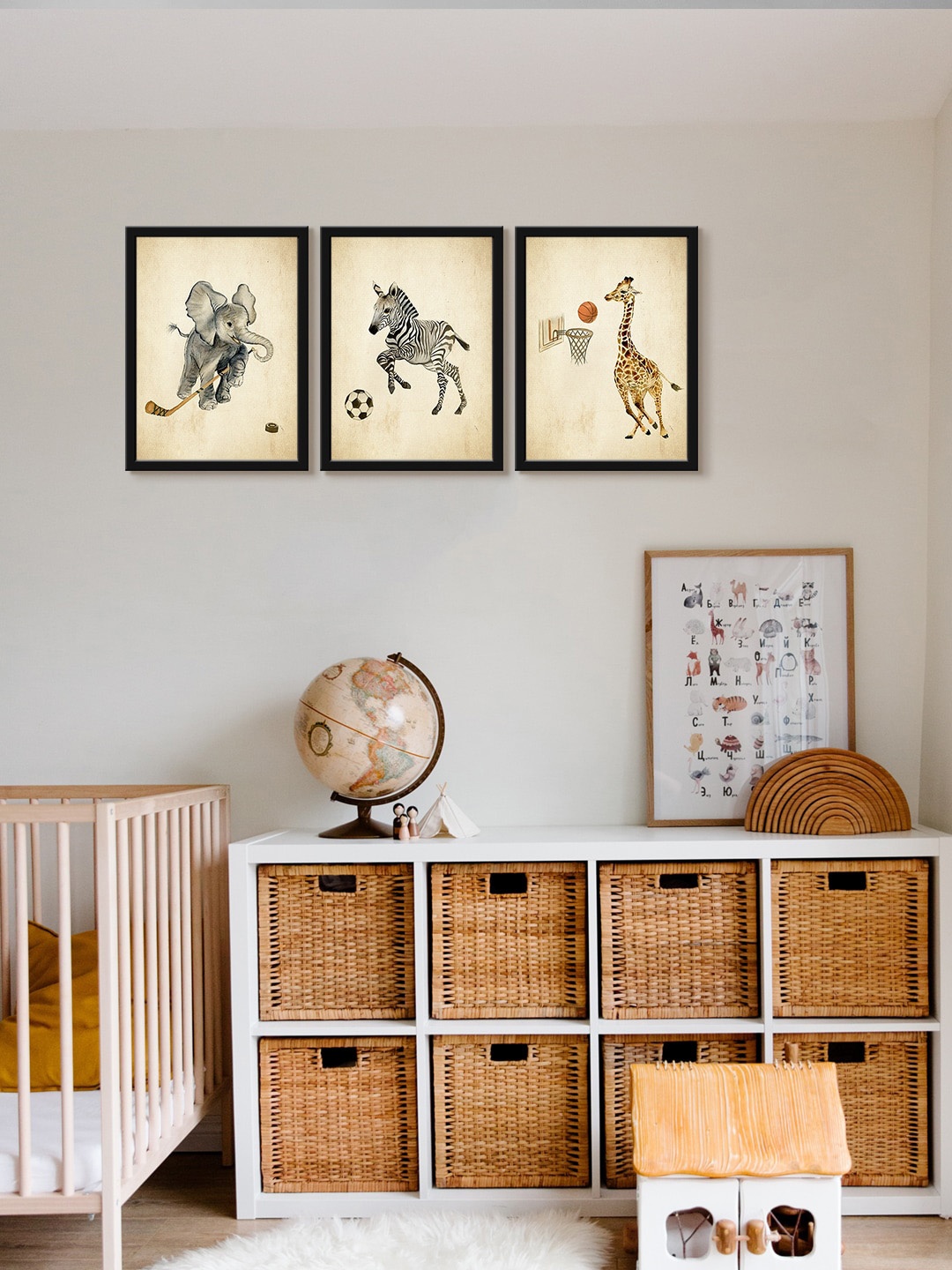 

999Store 3-Pcs Brown & Beige Animals Playing Pattern Framed Wall Art