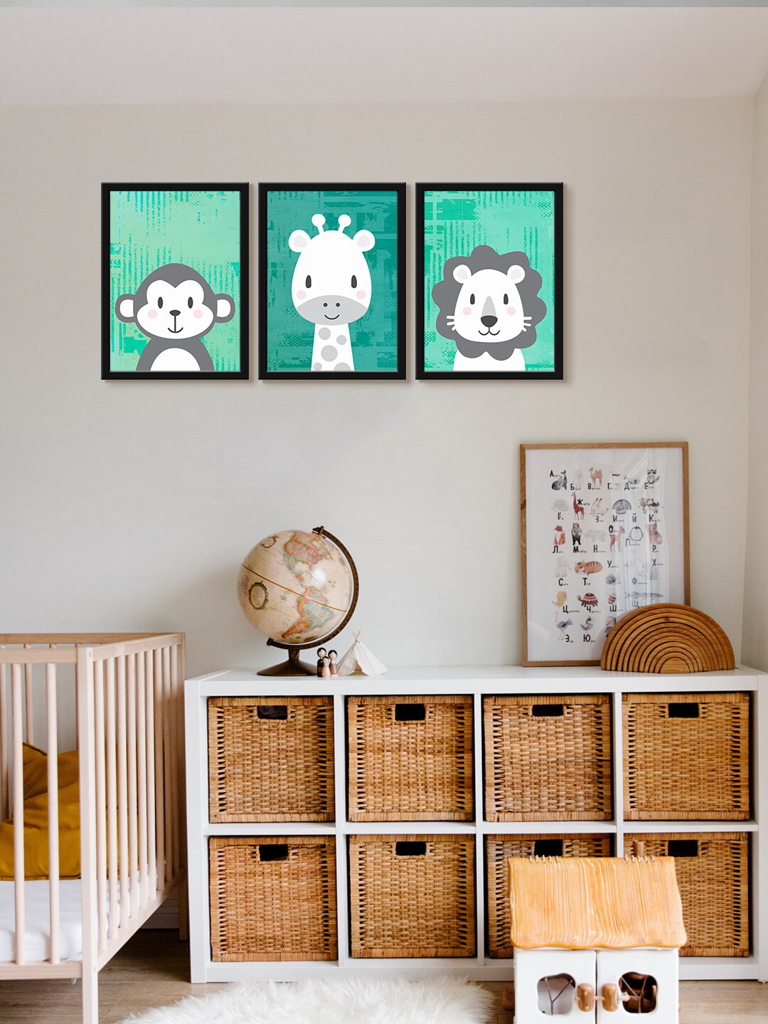 

999Store Green 3-Pieces Cartoon Characters Printed Canvas Wall Art