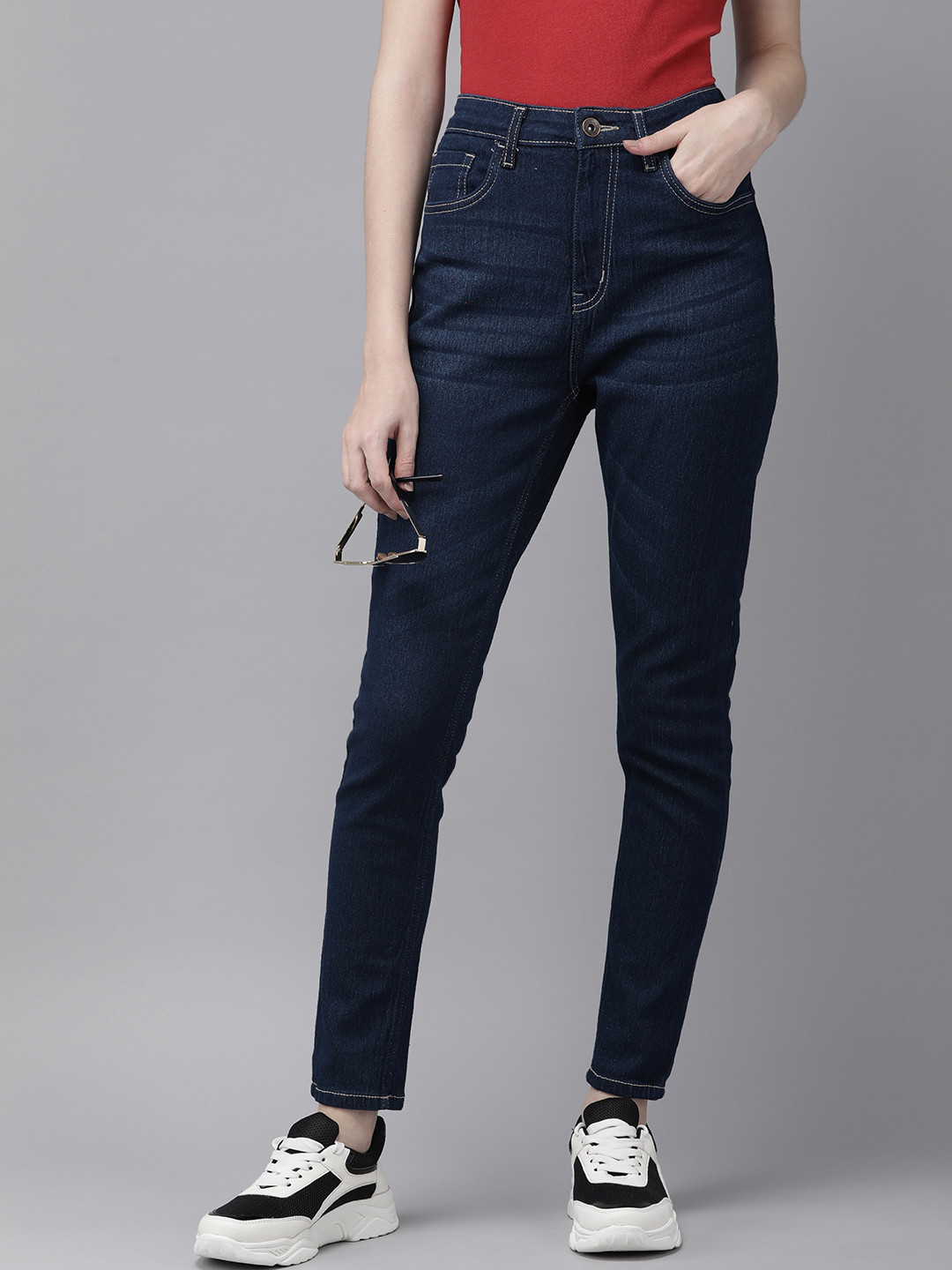 

Roadster Women Skinny Fit High-Rise Stretchable Jeans, Navy blue