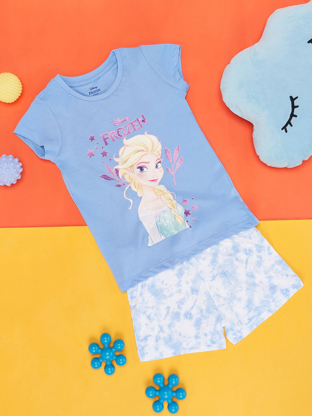 

Pantaloons Junior Frozen Printed Round Neck Short Sleeve Cotton Clothing Set, Blue