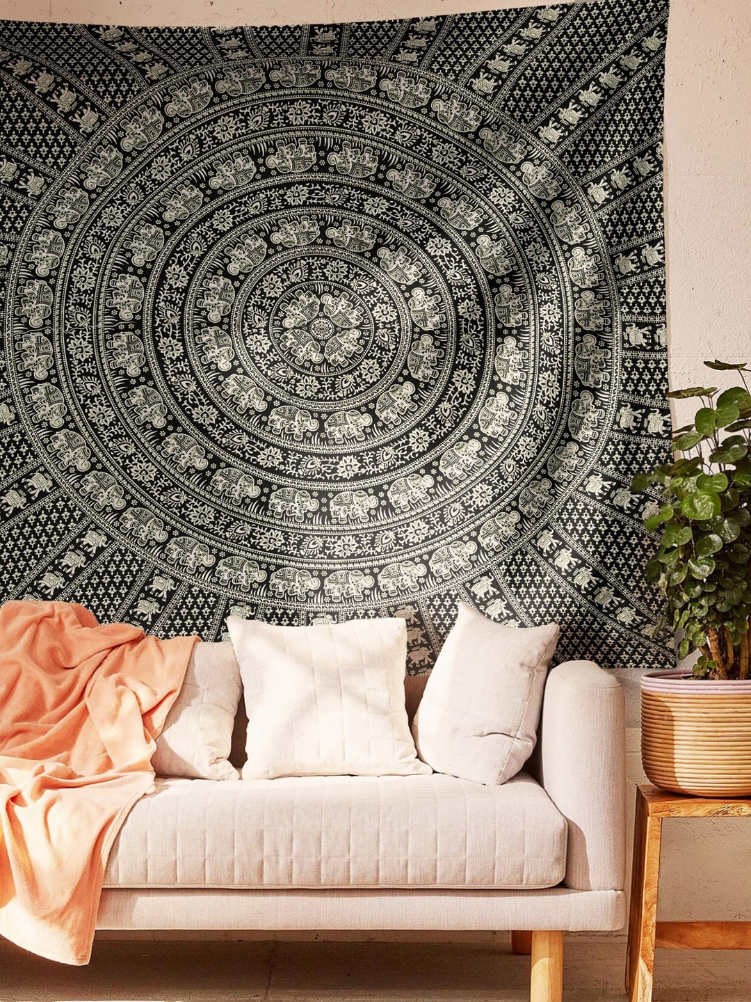 

SheetKart Black Printed Cotton Wall Hanging Tapestry