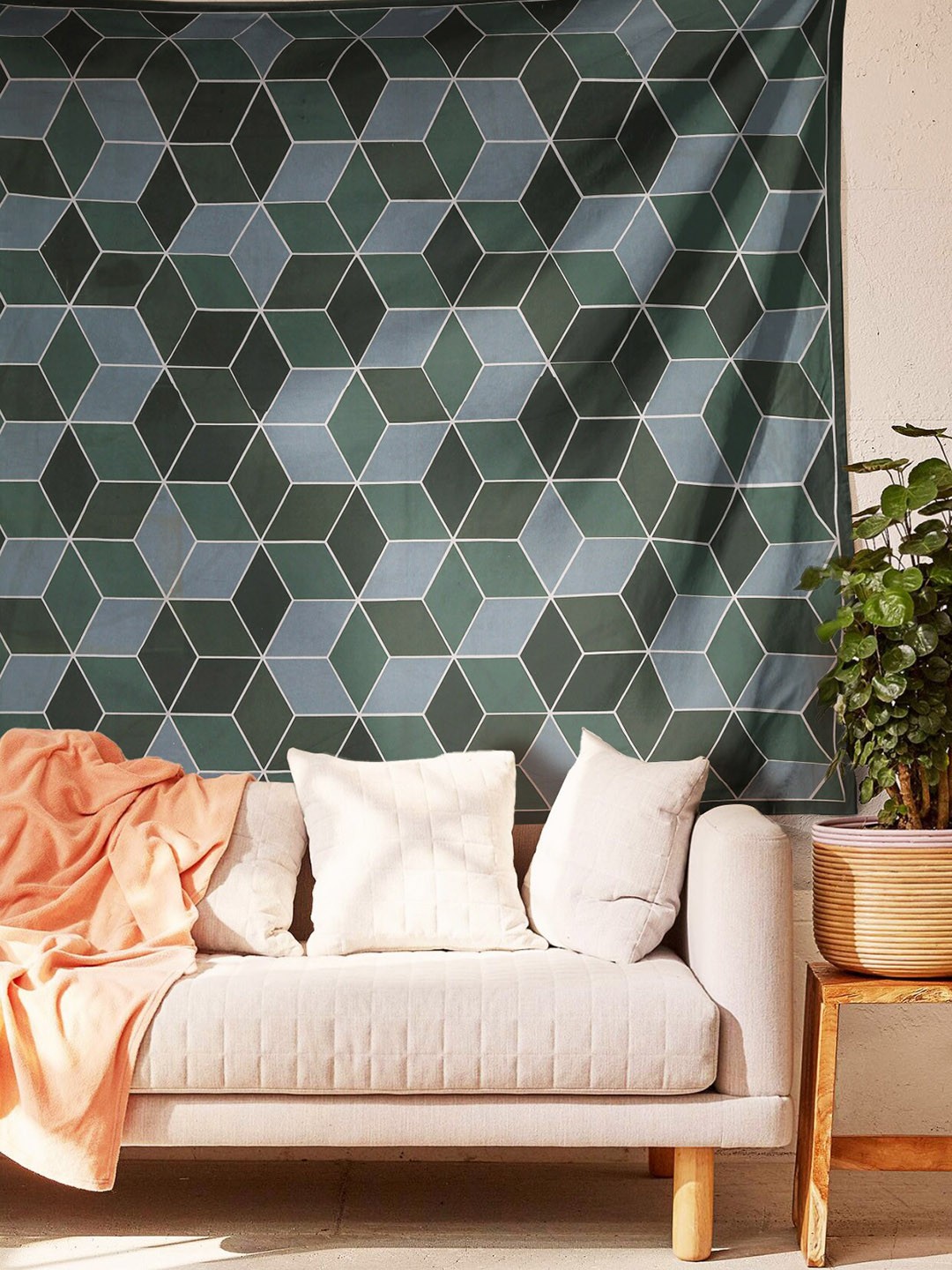 

SheetKart Green & Grey Crystal Shape Printed Hanging Tapestry Wall Decor