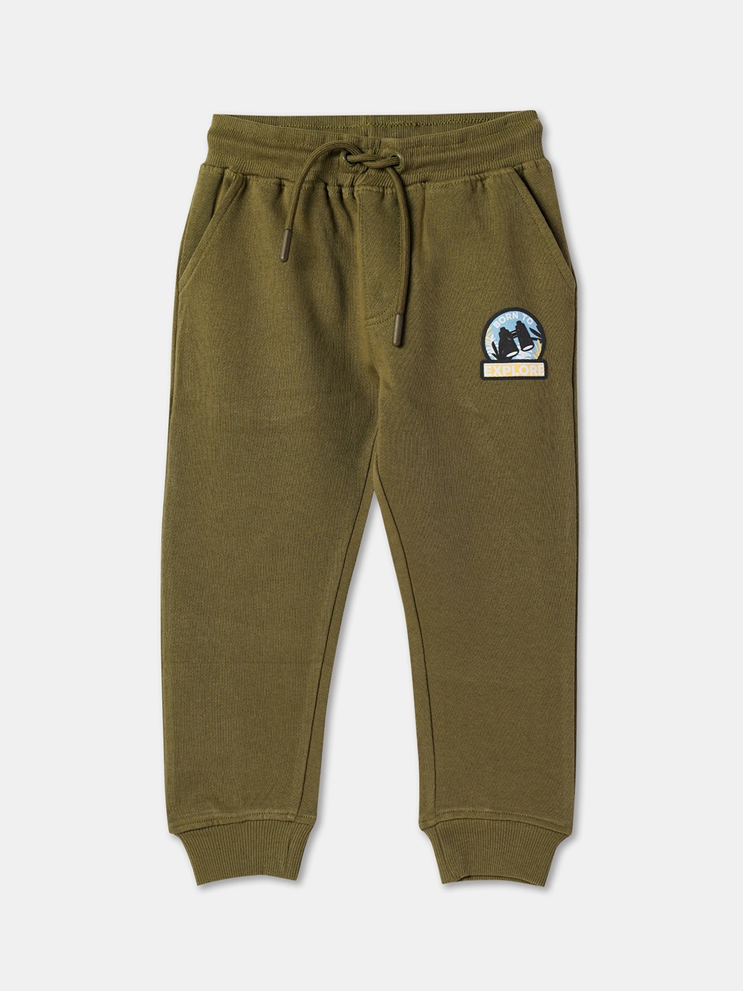 

R&B Boys Regular Fit Cotton Joggers, Olive