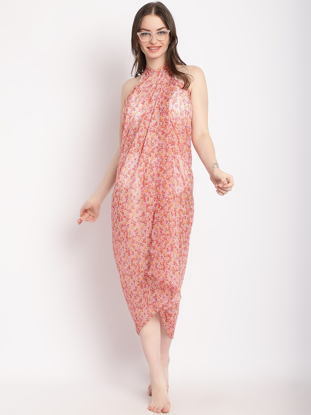 

EROTISSCH Floral Printed Semi Sheer Swimwear Cover Up Sarong, Orange