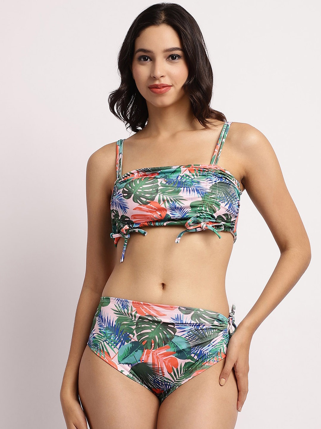 

EROTISSCH Tropical Print Bralette & Briefs Swim Set, Green