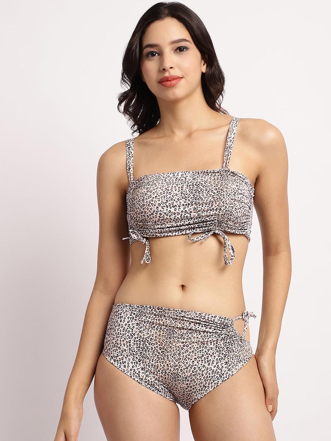 

EROTISSCH Animal Printed Bralette & Briefs Swim Set, Beige