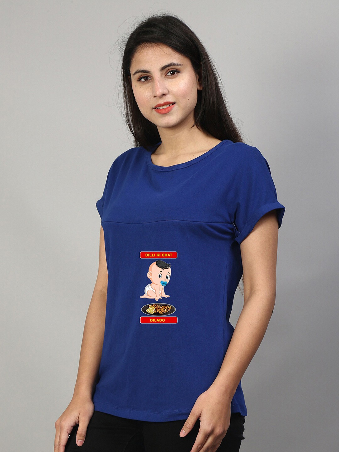 

SillyBoom Graphic Printed Extended Sleeves Maternity T-shirt, Blue