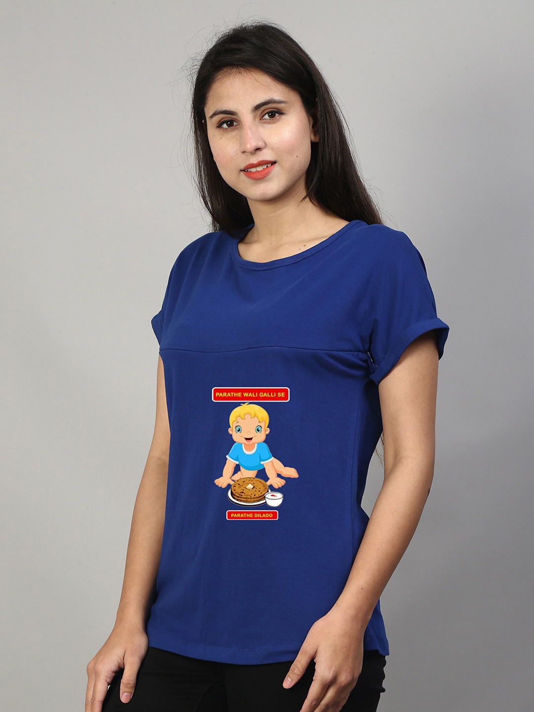 

SillyBoom Graphic Printed Extended Sleeves Maternity T-shirt, Blue