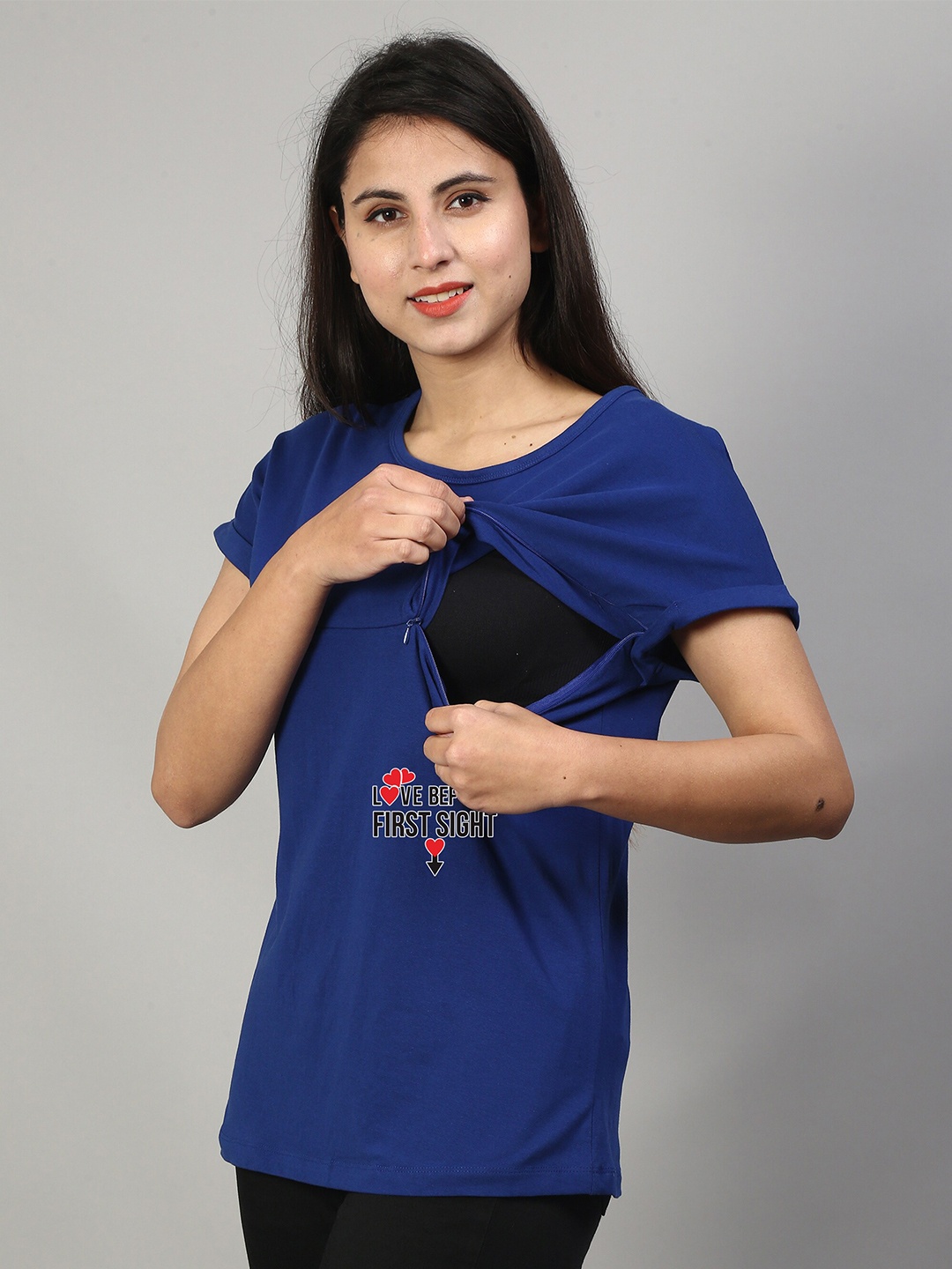 

SillyBoom Typography Printed Extended Sleeves Maternity T-Shirt, Blue