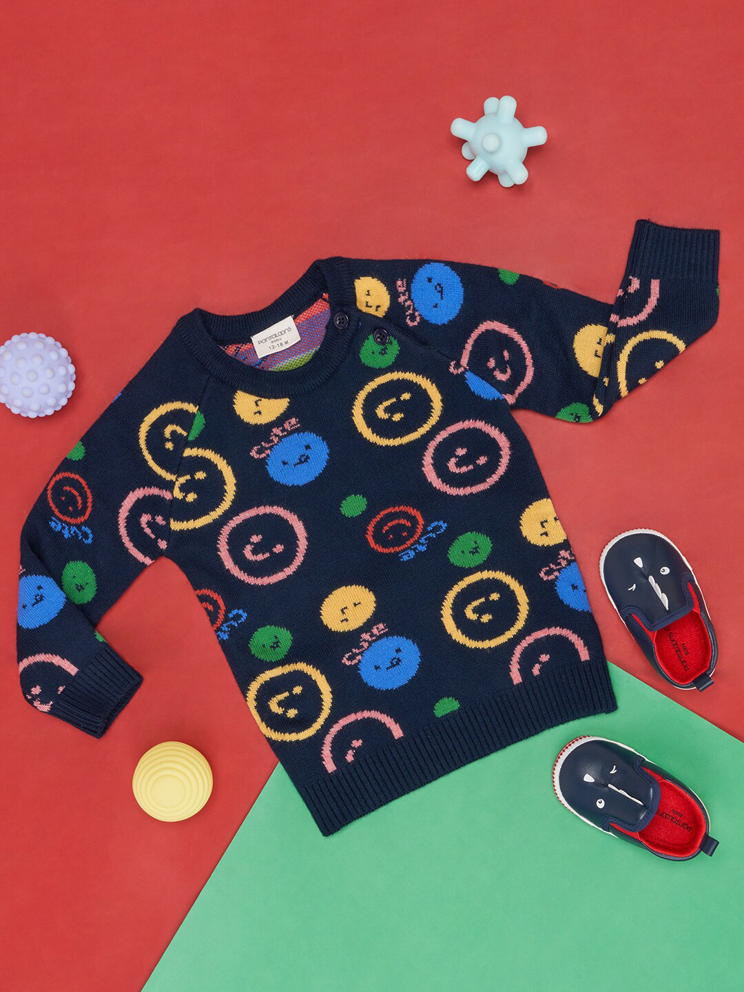 

Pantaloons Baby Boys Abstract Printed Cotton Pullover Sweaters, Navy blue