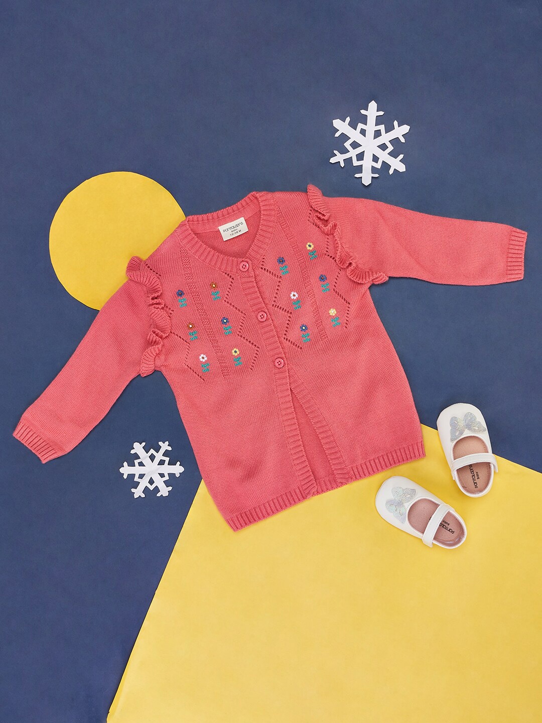 

Pantaloons Baby Infant Girls Floral Embroidered Cotton Cardigan, Pink