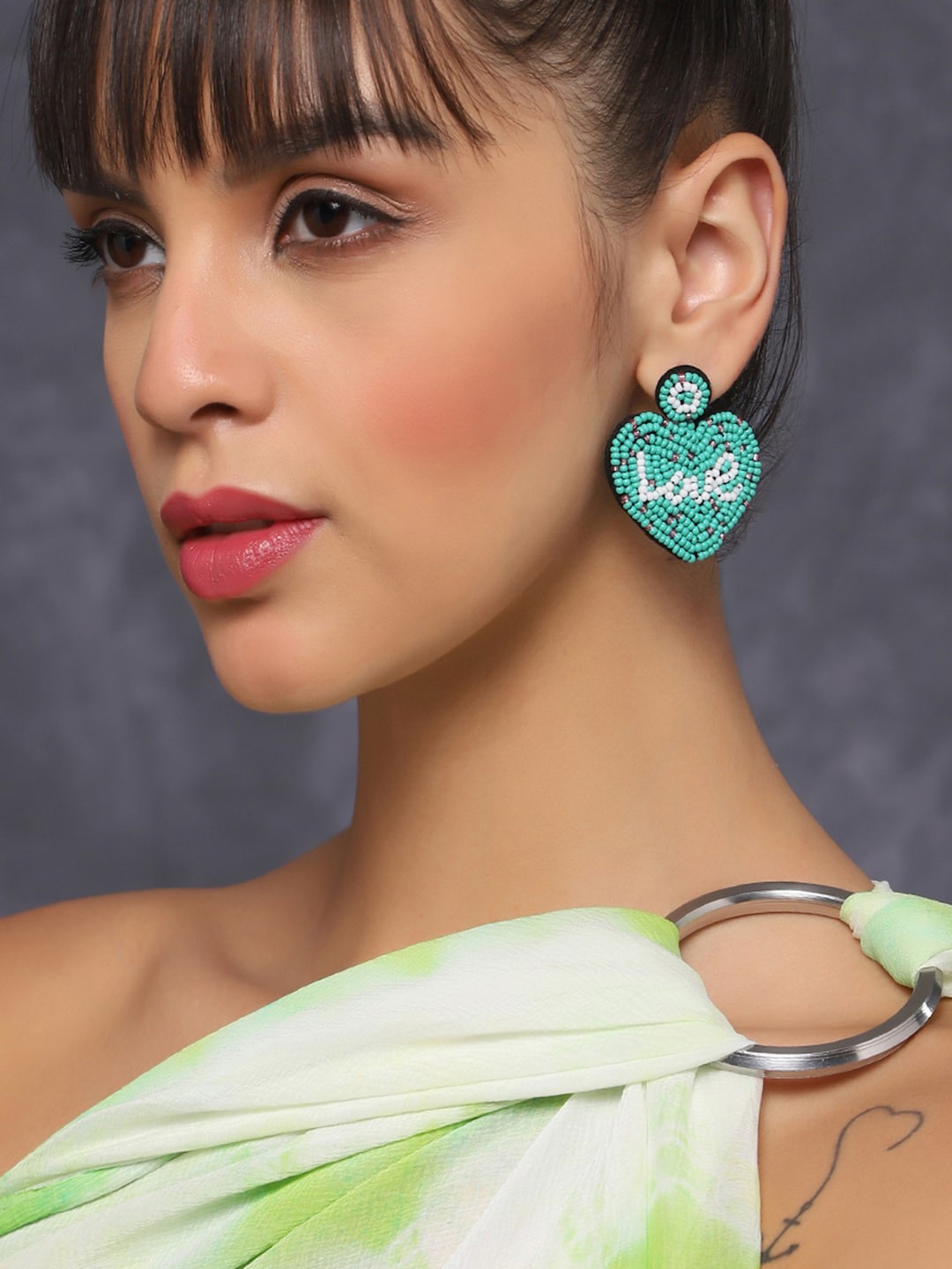 

AQUASTREET Gold-Plated Heart Shaped Drop Earrings, Green
