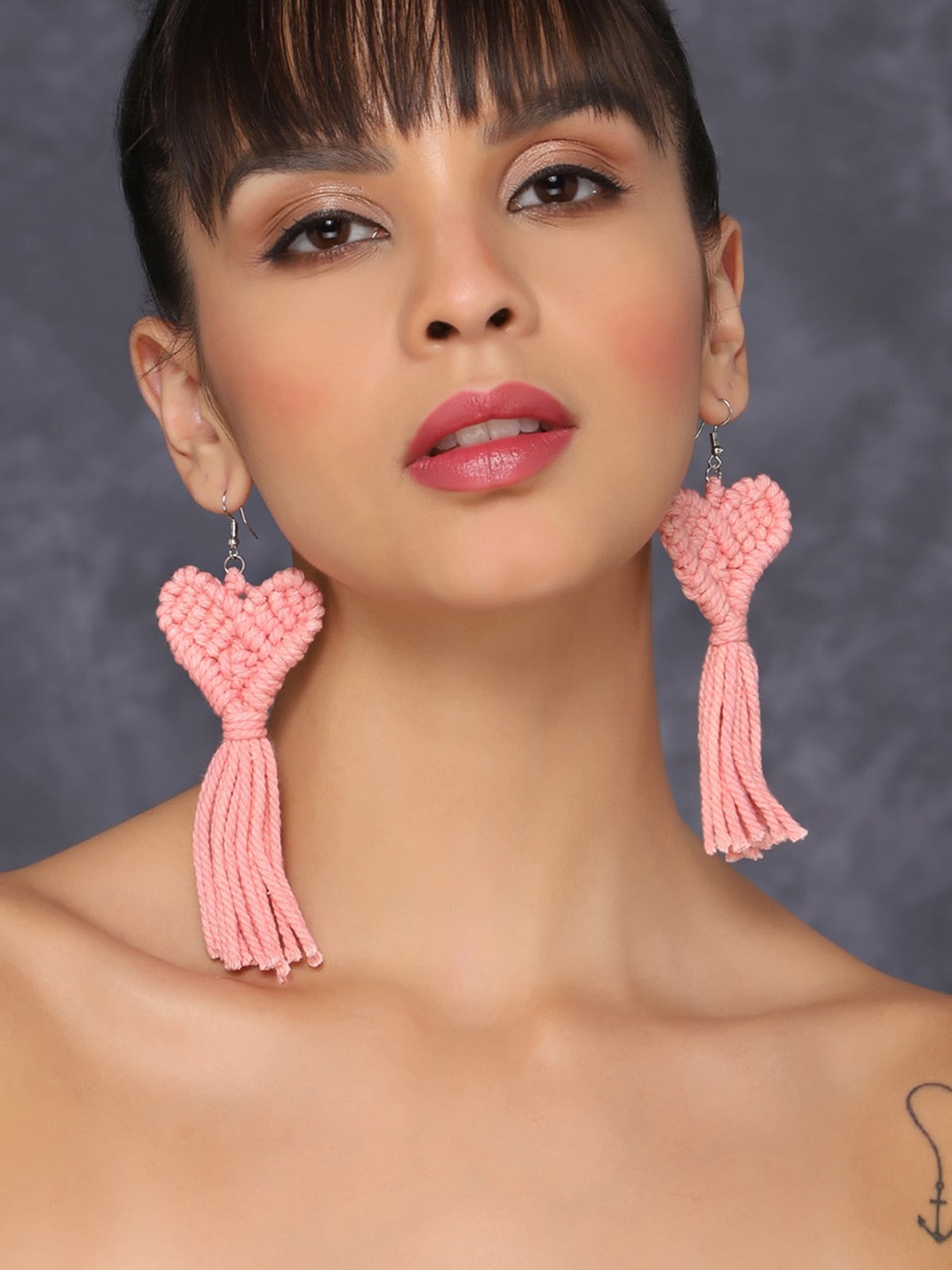 

AQUASTREET Silver-Plated Heart Shaped Drop Earrings, Pink