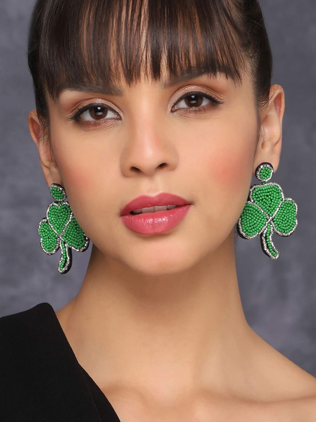

AQUASTREET Leaf Shaped Beaded Drop Earrings, Green