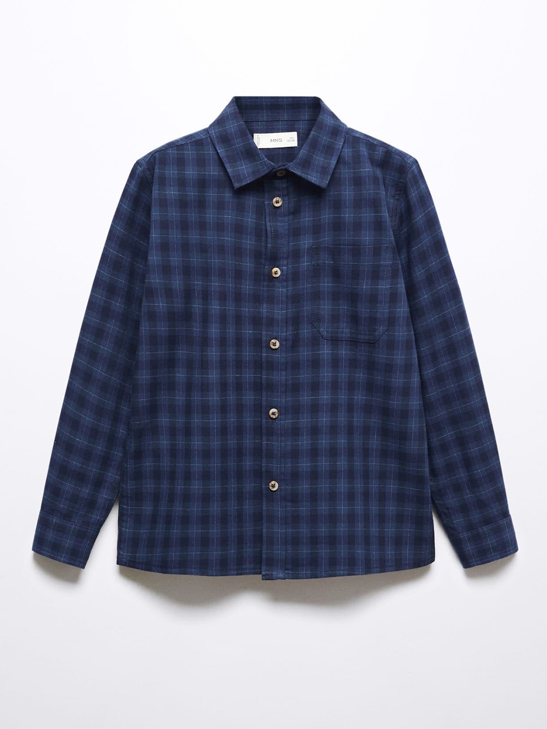 

Mango Kids Boys Tartan Checked Pure Cotton Casual Shirt, Navy blue