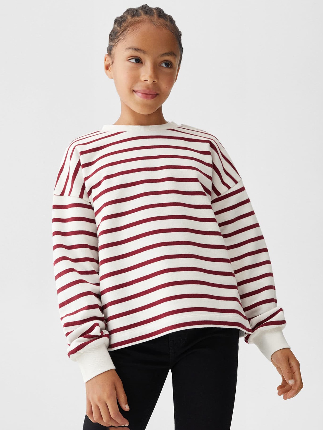 

Mango Kids Girls Horizontally Striped Round Neck Sweatshirt, White