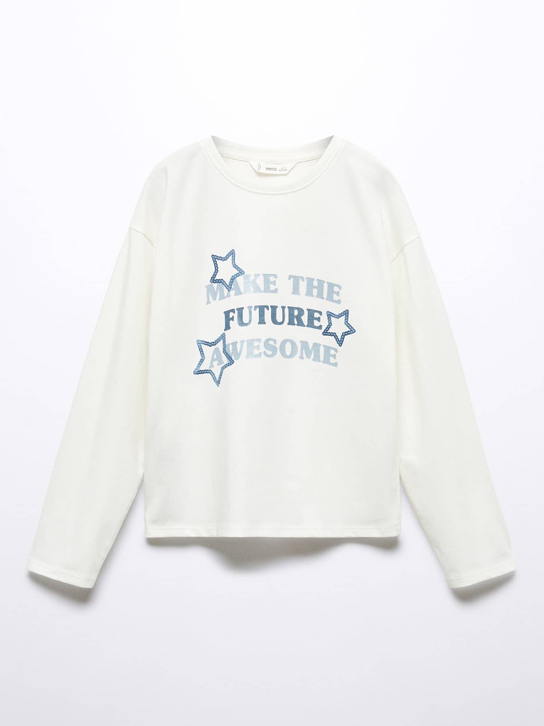 

Mango Kids Girls Pure Cotton Typography Printed Drop-Shoulder Sleeves T-shirt, White