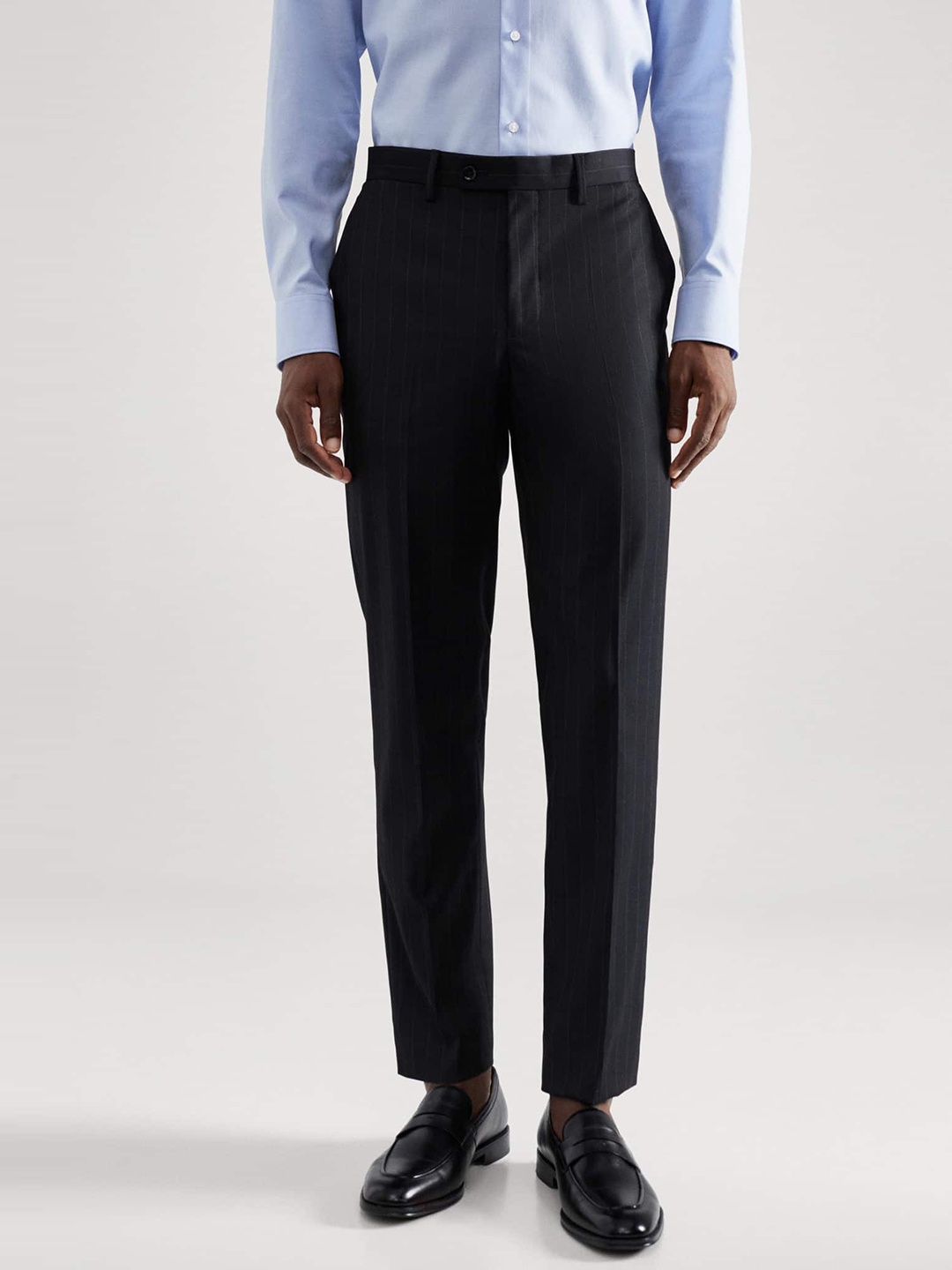 

MANGO MAN Striped Slim Fit Formal Trousers, Black