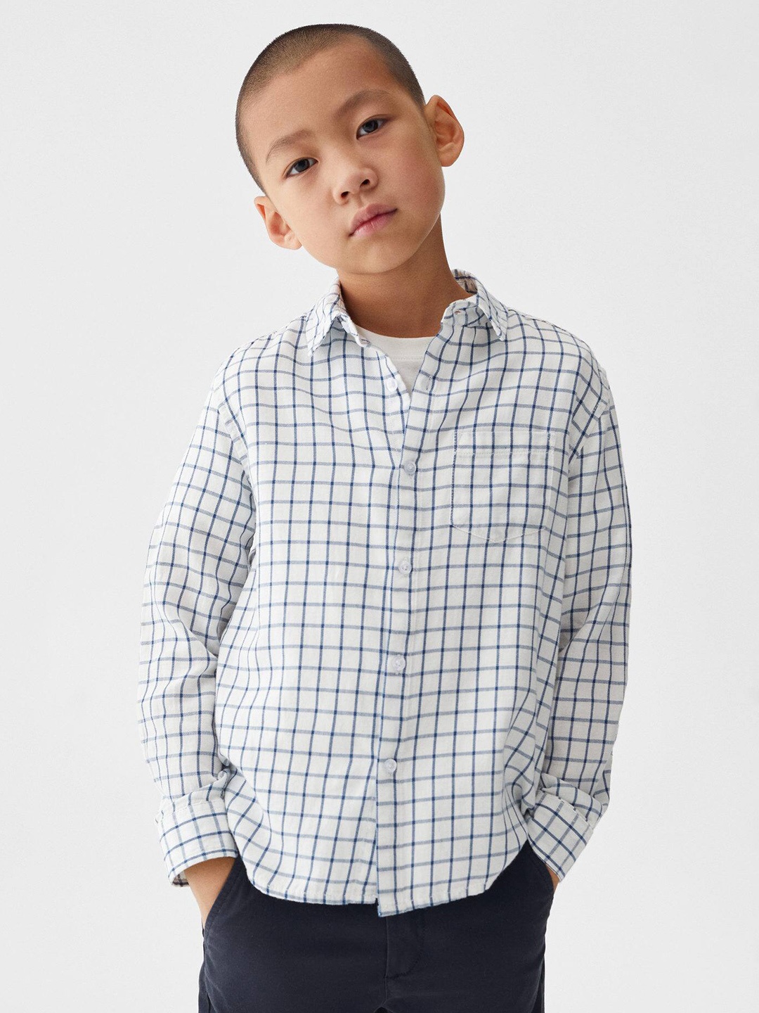 

Mango Kids Boys Checked Pure Cotton Casual Shirt, White